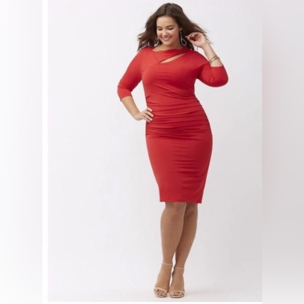 Lane Bryant Red Control Tech body con cutout dress NWT